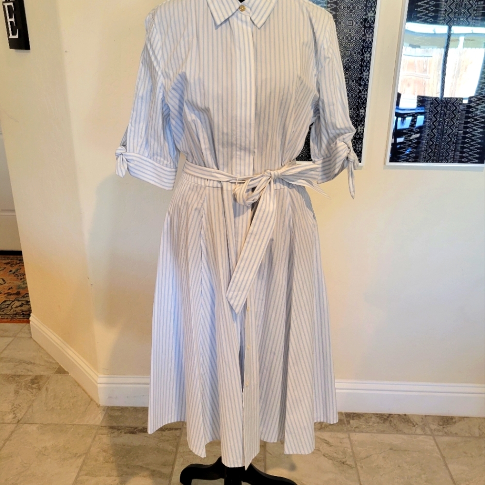 Calvin Klein Belted Stripe Shirt Dress - Size 10